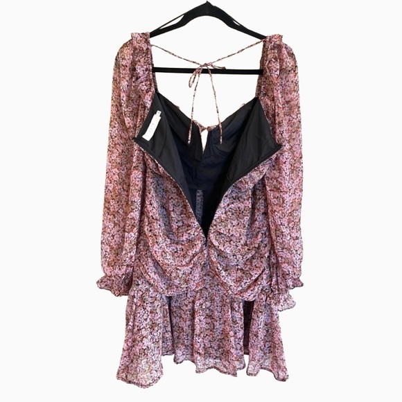 ASTR the Label Carmella Floral Smocked Mini Dress Puff Sleeve Ruffle Large - Picture 5 of 11